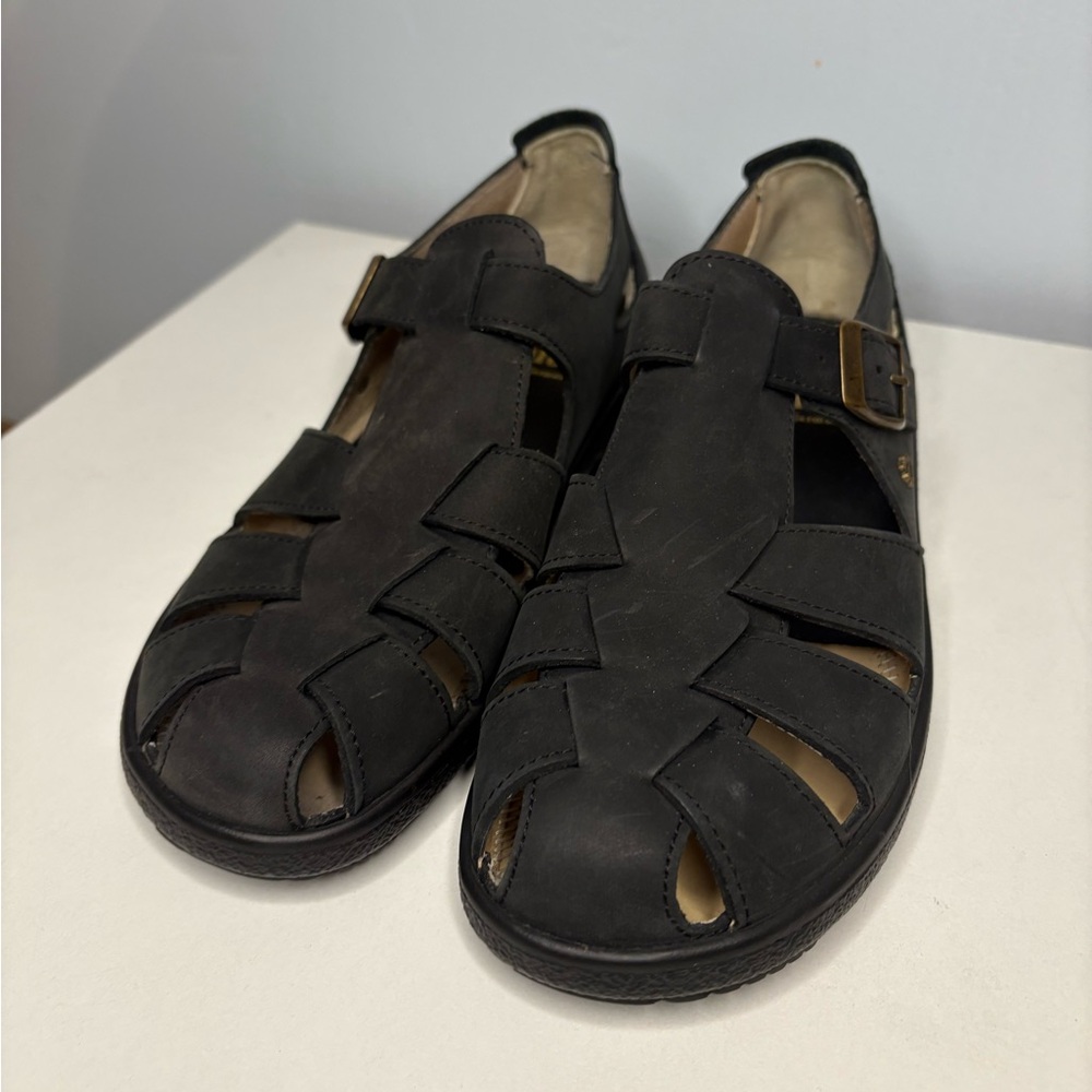 Finn Comfort Black Sandals Slip-On Leather